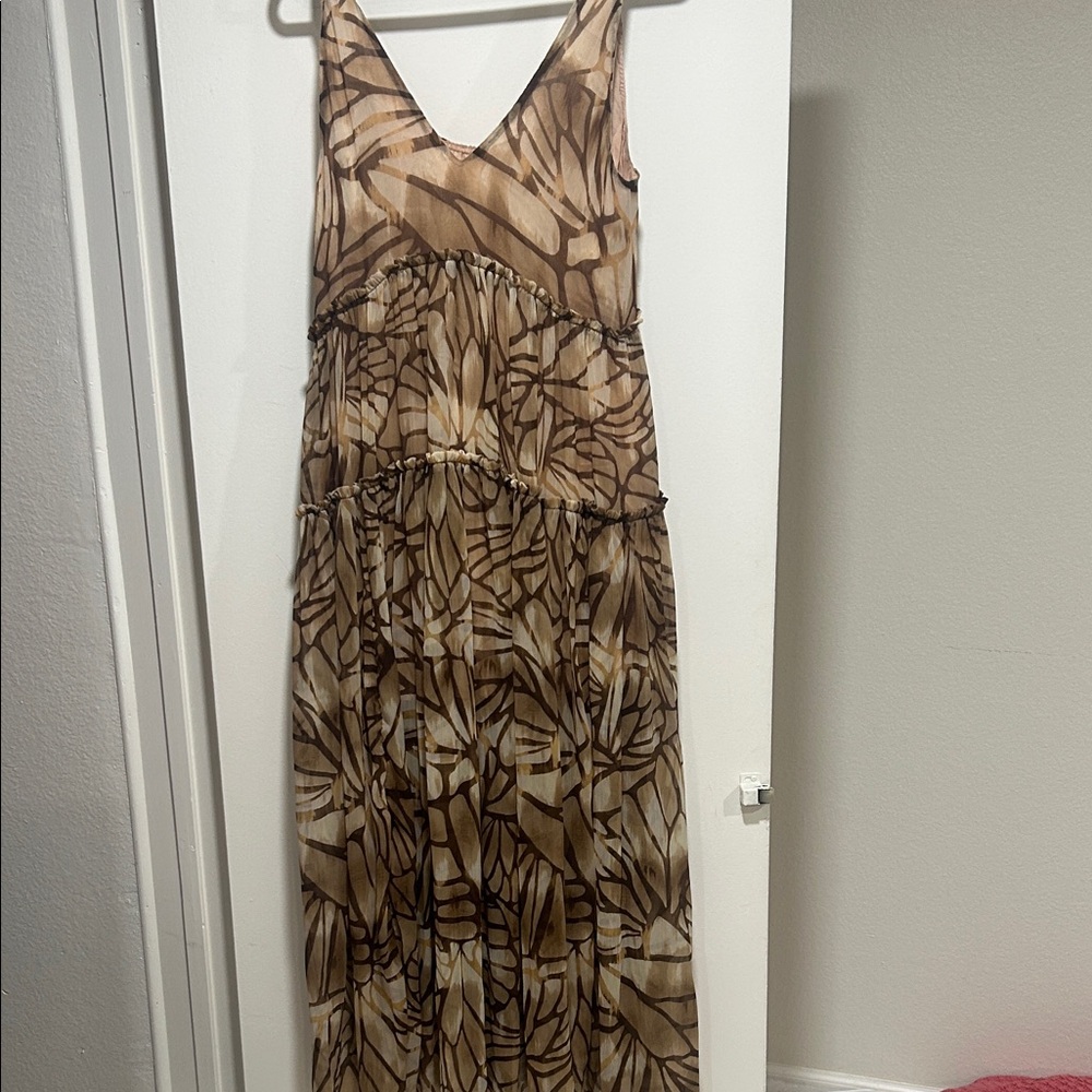 Elegant Brown Patterned Maxi Dress